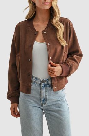 All in Favor Faux Suede Bomber Jacket in Brown at Nordstrom, Size Medium
