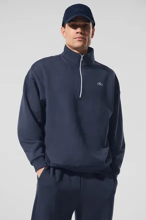 Alo | Accolade 1/4 Zip Pullover Top in Navy Blue, Size: Medium