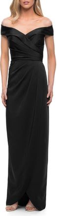 La Femme Long Jersey Dress with Ruching and Cap Sleeves in Black at Nordstrom, Size 20