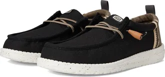 Hey Dude Wally Summer Linen Mens Lace-up Boots Black/Walnut : 10 M, Leather/Linen/Rubber