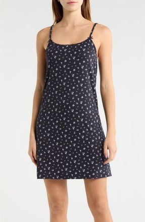 French Connection Print Pointelle Knit Chemise in Utility Blue at Nordstrom, Size X-Large