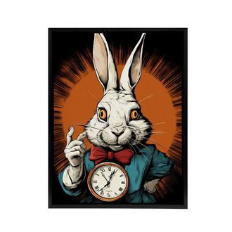 Artery8 Alice Adventures In Wonderland White Rabbit Framed Canvas Wall Art Print in Red | Size: W24 x H32