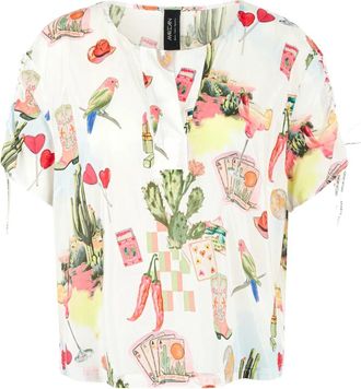 Marc Cain Blouse met ruches - Dames - Blouses - Veelkleurig - S - Katoen - Overhemden