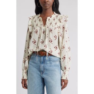 Treasure & Bond Smock Yoke Top in Ivory- Burgundy Batik Floral at Nordstrom Rack, Size X-Small