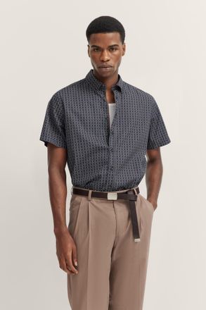 Bugatti Kurzarmhemd BUGATTI, Herren, Gr. S, Normalgr&ouml;ssen, blau (390, marine), 100% Baumwolle, gepunktet, normal, Hemden Kurzarmhemd, aus Baumwolle