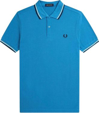 Fred Perry Mens Black Cream Twin Tipped Collar Cyber Blue Polo Shirt Cotton - Size X-Small