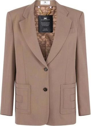 Elisabetta Franchi Dames, Jassen, Beige, Maat: L Gabardine