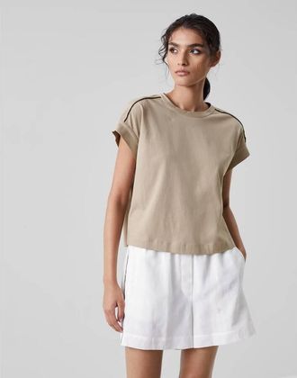 Brunello Cucinelli WomenS Wheat Stalk Short Sleeve Boxy Shirt, Size XL