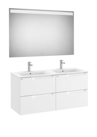 Roca Mueble Lavabo Doble 1200mm Aleyda 2 Cajones + Espejo Blanco Mate