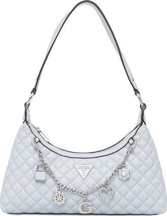 Guess Co logo-plaque leather shoulder bag - Blue