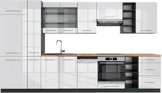 Vicco Cucina componibile Fame-Line, Bianco lucido/antracite, 355 cm, pl Rovere