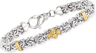 Ross-Simons Sterling Silver and 18kt Gold Over Sterling Byzantine Bumblebee Station Bracelet
