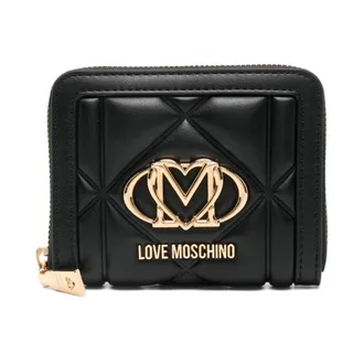 Love Moschino Wallets & Cardholders, female, Black, Size: ONE SIZE Quilted Black Wallet with Gold-Tone Logo