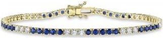 Allurez Blue Sapphire & Diamond Tennis Bracelet 14K Yellow Gold (3.72ct)