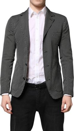 Dolce & Gabbana Black White Patterned Men Suit Coat Blazer And Polyester Wool Viscose