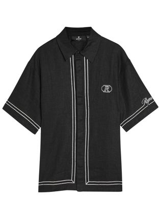 Represent Border Logo-print Ramie Shirt - Black - S