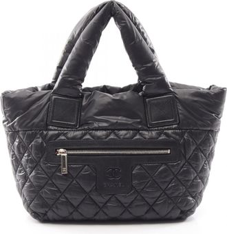 Chanel Black Nylon Leather Handbag Tote Bag (Pre-Owned)