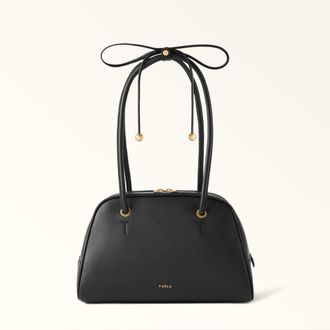 Furla Poppy Borsa A Mano L Nero Nero Pelle Pieno Fiore Diamond + Pelle Di Vitello Sidney Donna
