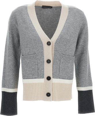 Lorena Antoniazzi Grey V-Neck Contrasting Trim Cropped Cardigan