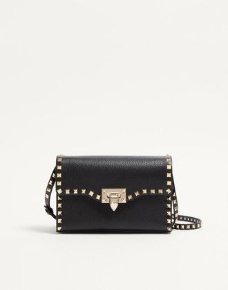 Valentino Garavani Small Rockstud Grainy Calfskin Crossbody Bag Wo