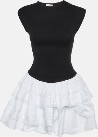 Meshki Black/white Knit And Cotton Ruffle Mini Dress