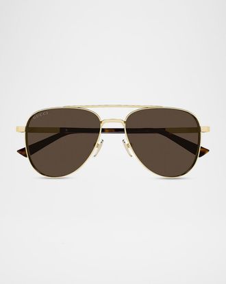 Gucci Men & apos;s Subtle Web 56mm Metal/Acetate Aviator Sunglasses