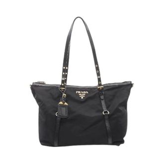 Prada Pre-owned Tote Bags, female, Black, Size: ONE SIZE Pre-owned Nylon Leather Tote Bag