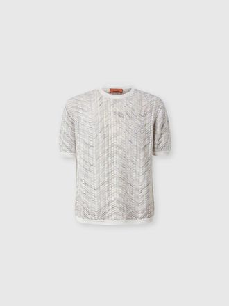 Missoni Openwork Knit Cotton And Viscose Polo Shirt in White & Beige at Nordstrom, Size 54