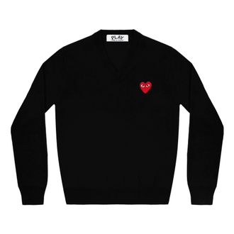 Comme Des Gar&ccedil;ons V-Neck Pullover Red Emblem Black AZ-N002-051-1