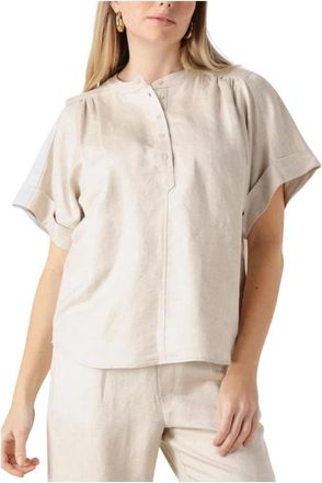Minus Zand Linnen Blouse - Dames - Blouses - Beige - L - Linnen - Overhemden