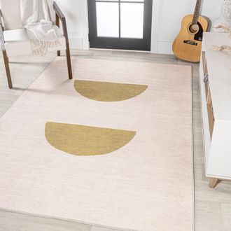 Jonathan Y Designs Luola Minimalist Geometric Machine-Washable Cream/Yellow Area Rug