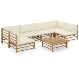 vidaXL Set De Muebles De Jard&iacute;n 7 Piezas Bamb&uacute; Y Cojines Blanco Crema Vidaxl