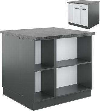 Vicco Isla De Cocina Fame-line, Casa De Campo Blanca/antracita, 90 Cm Con Caj&oacute;n, Sin Encimera