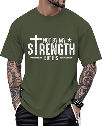 Generic Christian T-Shirts for Men Cotton Tees Religious Cross Printed T-Shirts Short Sleeve Tops Oversized Party Dark Green M
