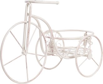 Beliani Macetero De Metal Para Jard&iacute;n Con Forma De Bicicleta Interior Exterior Con Soporte 52 X 26 X 35 Cm De Hierro Blanco Crema Harebell
