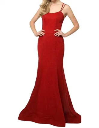 Juliet Sleeveless Metallic Glitter Gown In Red