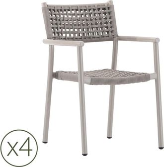 Kerama Pack de 4 sillas de exterior de aluminio gris y cuerda
