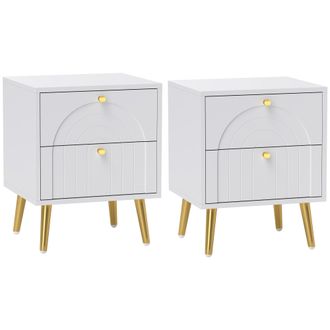 HOMCOM 2-Piece Bedside Tables Set with 2 Drawers for Bedroom - White | TJ Hughes