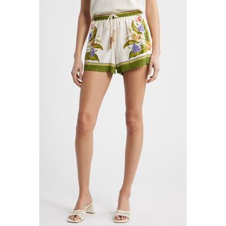 Farm Rio Tropical Scarf Sand Linen Blend Shorts at Nordstrom, Size X-Small