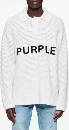 Purple Embroidered Polo Sweater in Off White at Nordstrom Rack, Size Xx-Large