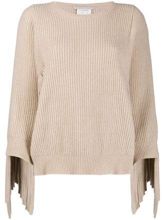 Stella McCartney fringed rib-knit jumper - women - Wool - 38 - Neutrals