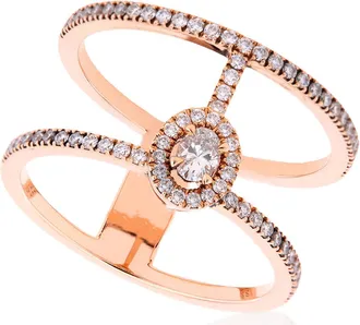 Messika GlamAzone Pink Gold Two-Row Pave Ring, Size 52
