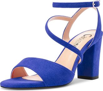 Castamere Women Chunky Block High Heel Peep Open Toe Ankle Strap Sandals Dress Wedding 8 CM Heels Royal Blue Suede 4 UK