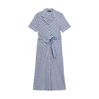Brooks Brothers Gestreept Overhemdjurk met Riem - Dames - Shirt Kleedjes - Blauw - XS - Katoen - Kleedjes