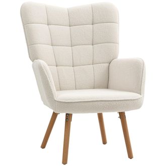 HOMCOM Upholstered Tufted Wingback Armchair with Seat Padding - Cream White | TJ Hughes