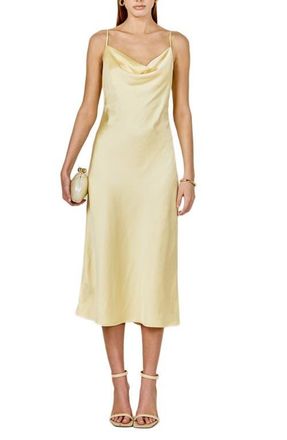 endless rose Satin Midi Dress in Lemon at Nordstrom, Size Large