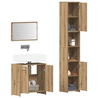 Berkfield Home Durable 3 Piece Bathroom Furniture Set Artisan Oak Engineered Wood in Brown