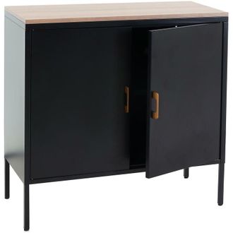 Hhg Nunca Usado] C&oacute;moda Hhg 926, Mueble Aparador Aparador, 2 Puertas Metal 90x90x40cm, Revestido De Melamina, Negro