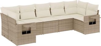 vidaXL Vidaxl - Set Sof&aacute;s De Jard&iacute;n 7 Piezas Y Cojines Rat&aacute;n Sint&eacute;tico Beige