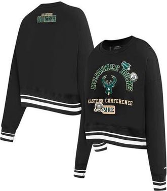 Pro Standard Womens Pro Standard Black Milwaukee Bucks Area Code Cropped Pullover Sweatshirt at Nordstrom, Size Medium